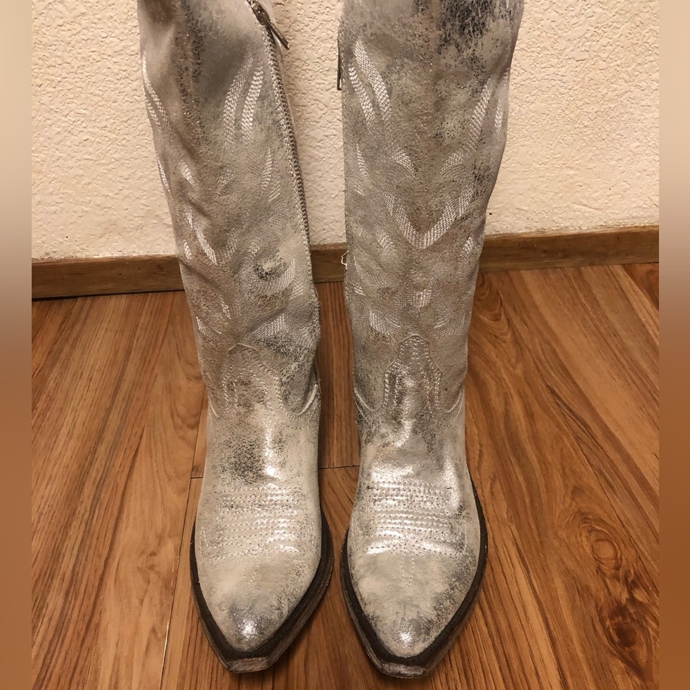 NWOB LIBERTY Black Allysa Metallic Silver Over-the-Knee Boots - Picture 8 of 17